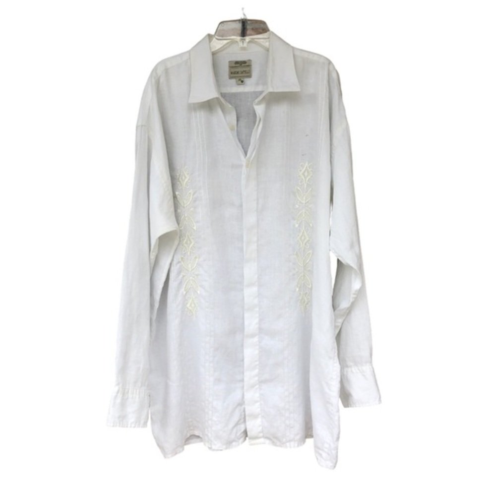 Massimo Castello 💯 % Linen Off White Embroidered Long Sleeve Buttoned Shirt XXL